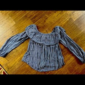 Blue white stripped off the shoulder long sleeve blouse